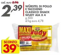 Italmark Würstel di pollo e tacchino classic snack Wudy AIA offerta