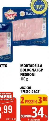 Tigros Mortadella bologna igp Negroni offerta