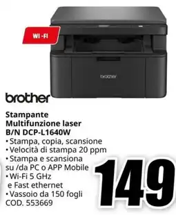 MediaWorld brother Stampante Multifunzione laser B/N DCP-L1640W offerta