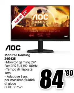 MediaWorld AOC Monitor Gaming 24G42E offerta