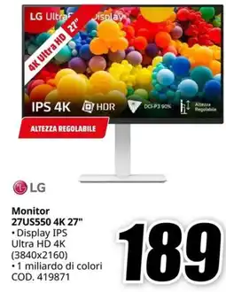 MediaWorld LG Monitor 27US550 4K 27" offerta
