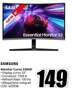 MediaWorld SAMSUNG Monitor Curvo S39GD offerta