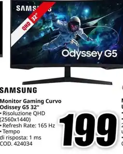 MediaWorld SAMSUNG Monitor Gaming Curvo Odyssey G5 32" offerta