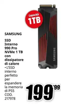 MediaWorld SAMSUNG SSD Interno 990 Pro NVMe 1 TB offerta