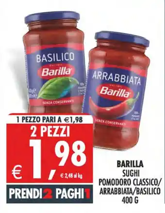 Deco Iperstore Barilla Sughi Pomodoro Classico/Arrabbiata/Basilico offerta