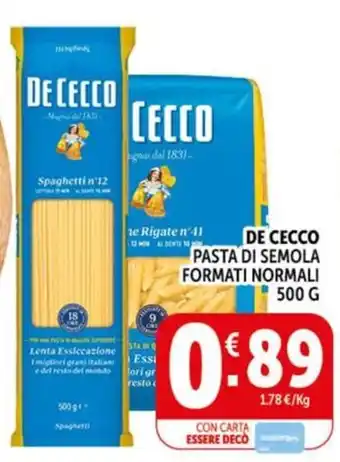 Deco Market DE CECCO PASTA DI SEMOLA FORMATI NORMALI offerta