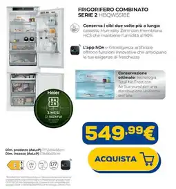 Euronics FRIGORIFERO COMBINATO SERIE 2 HBQW5518E Haier offerta