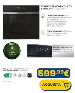 Euronics Haier forno termoventilato serie 2 H6 ID25G3YTX offerta