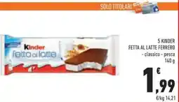 Conad 5 Kinder fetta al latte ferrero offerta