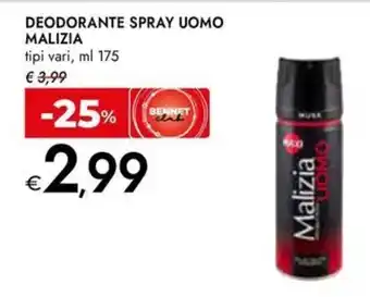 Bennet DEODORANTE SPRAY UOMO MALIZIA offerta