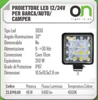 Proiettore led 12/24V per barca/auto/ camper