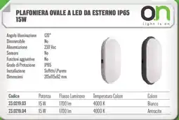 Gbc Plafoniera ovale a led da esterno IP65 15W offerta