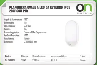 Plafoniera ovale a led da esterno IP65