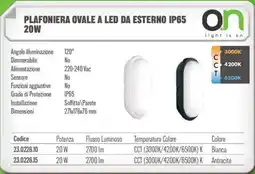 Gbc Plafoniera ovale a led da esterno IP65 20W offerta