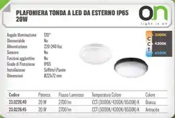 Gbc Plafoniera tonda a led da esterno IP65 20W offerta