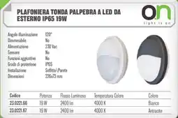Gbc Plafoniera tonda palpebra a led da esterno IP65 19W offerta