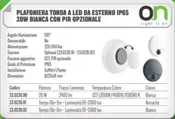 Gbc Plafoniera tonda a led da esterno ip65 20W bianca con pir opzionale offerta