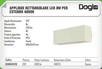 Applique rettangolare LED 8W per esterno 4000K