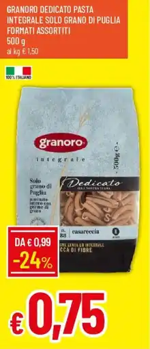 Galassia Granoro dedicato pasta integrale solo grano di puglia offerta