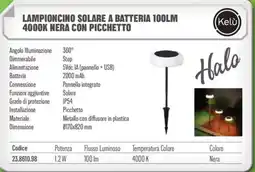 Gbc Kelu Lampioncino solare a batteria 100LM 4000K nera con picchetto offerta