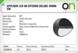 Gbc Applique led da esterno solare 4000K 5W offerta