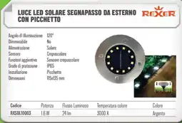 Gbc Rexer Luce LED solare segnapasso da esterno rexer con picchetto offerta