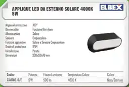 Gbc Elbex applique led da esterno solare 4000K 5W offerta