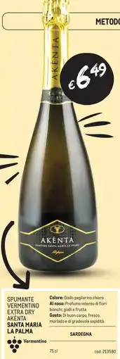 Metro Spumante vermentino extra dry akenta santa maria la palma offerta