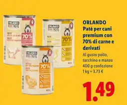 Lidl Orlando patè per cani premium 70% di carne e derivati offerta