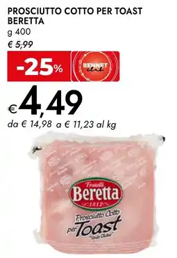 Bennet Prosciutto Cotto per Toast Beretta offerta