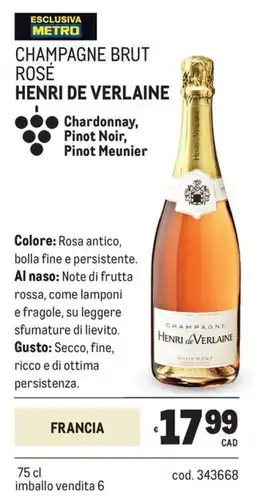 Metro Champagne brut rosé henri de verlaine offerta