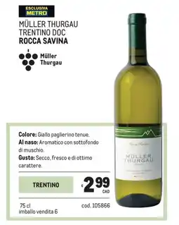 Metro Müller thurgau trentino doc Rocca Savina offerta