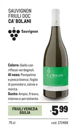 Metro Sauvignon friuli doc Ca' Bolani offerta