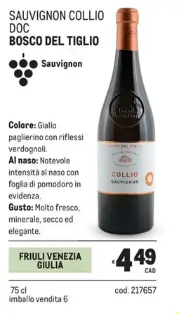 Metro Sauvignon collio doc bosco del tiglio offerta