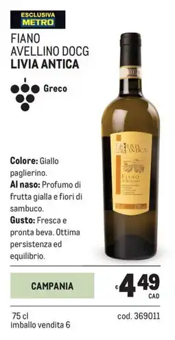 Metro Fiano avellino docg Livia Antica offerta