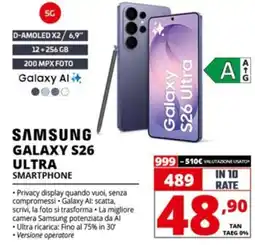 Comet Samsung galaxy S26 ultra smartphone offerta
