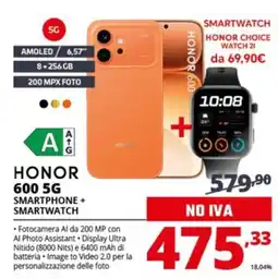 Comet HONOR 600 5G SMARTPHONE + SMARTWATCH offerta