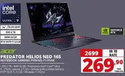Comet Acer Predator Helios Neo 16S Notebook Gaming offerta