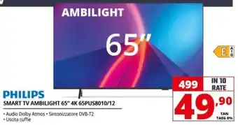 Comet PHILIPS SMART TV AMBILIGHT 65" 4K 65PUS8010/12 offerta