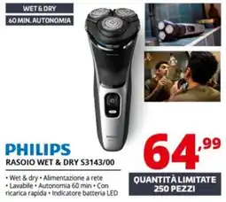 Comet PHILIPS RASOIO WET & DRY S3143/00 offerta