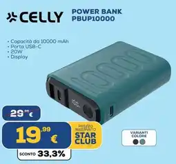 Euronics CELLY POWER BANK PBUP10000 offerta