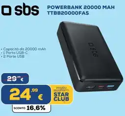Euronics sbs POWERBANK 20000 MAH offerta
