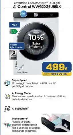 Euronics Lavatrice EcoDosatore® Ai-Control offerta