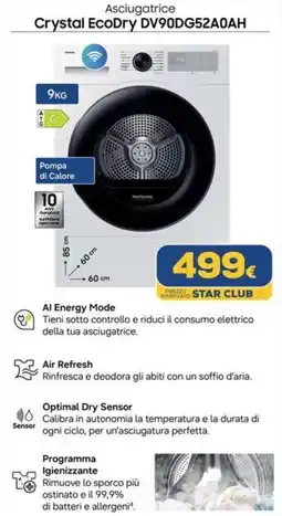 Euronics Asciugatrice Crystal EcoDry DV90DG52A0AH offerta