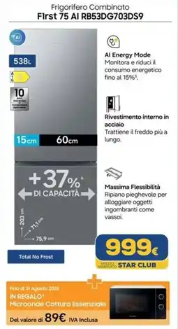 Euronics Samsung Frigorifero Combinato First 75 AI RB53DG703DS9 offerta