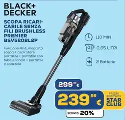 Euronics BLACK+DECKER SCOPA RICARICABILE SENZA FILI BRUSHLESS PREMIER BSV520BL2P offerta