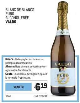 Metro Blanc de blancs puro alcohol free Valdo offerta