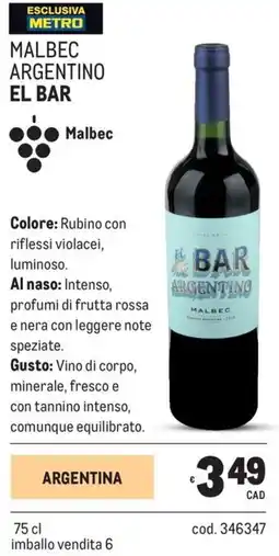 Metro Malbec argentino El Bar offerta