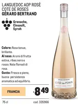 Metro Languedoc aop rosè cote de roses Gérard Bertrand offerta
