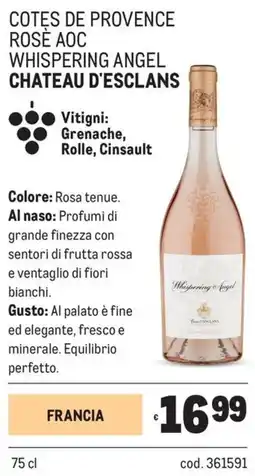 Metro Cotes de provence rosè aoc whispering angel Chateau d'Esclans offerta